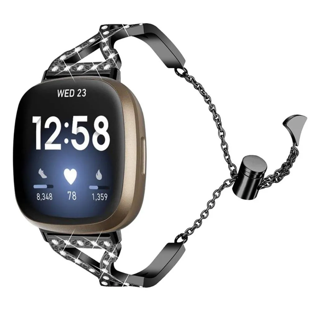 Fitbit Sense / Versa 3 rhinestone 304 stainless steel watch strap - Black