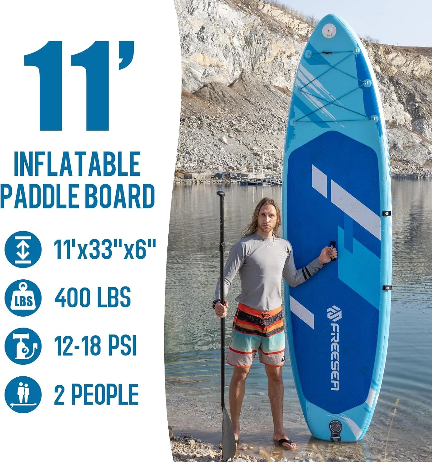 Freesea Inflatable Stand Up Paddleboard with Premium SUP Accessories, Wide, Stable, Non-Slip Comfortable Deck for Youth & Adult