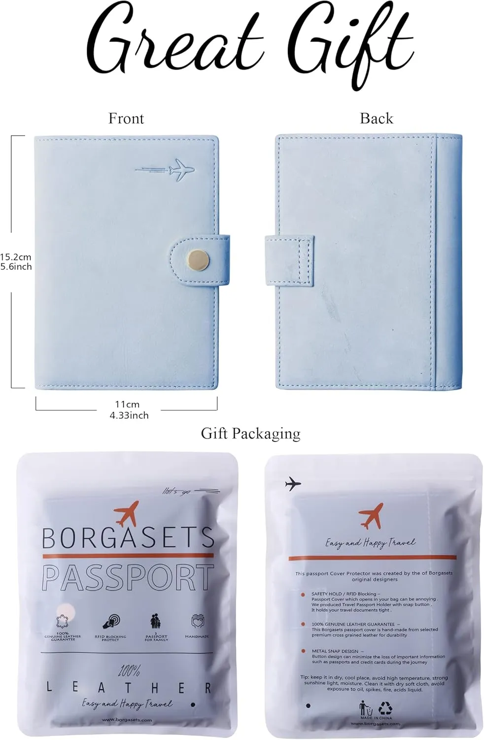 Genuine Leather Passport Case, RFID Passport Cover with Credit Card Holder for Women and Men Family ID Travel