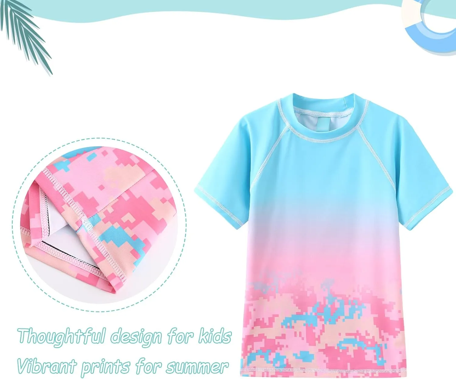 Girls Rash Guard Swimsuits UPF 50  Sun Protective Bathing Suit for Kids Girls Short Sleeve Swim Shirts 3-16 Years