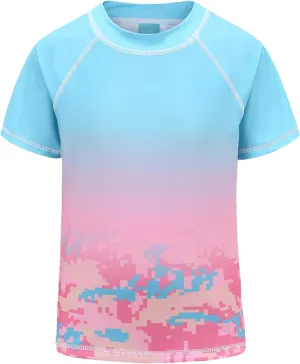 Girls Rash Guard Swimsuits UPF 50  Sun Protective Bathing Suit for Kids Girls Short Sleeve Swim Shirts 3-16 Years