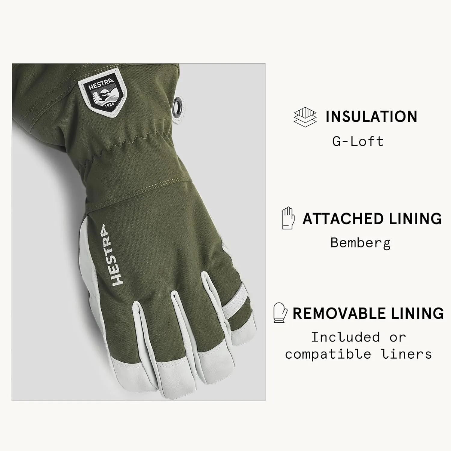 Hestra Army Leather Heli Ski Glove, 5-Finger Snow Glove for Skiing & Snowboarding for Men & Women