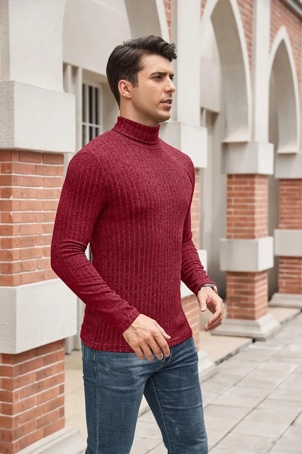 HiMONE Men Turtleneck Shirts Lightweight Long Sleeve Turtle Necks Ribbed Thermal Tops S-XXL