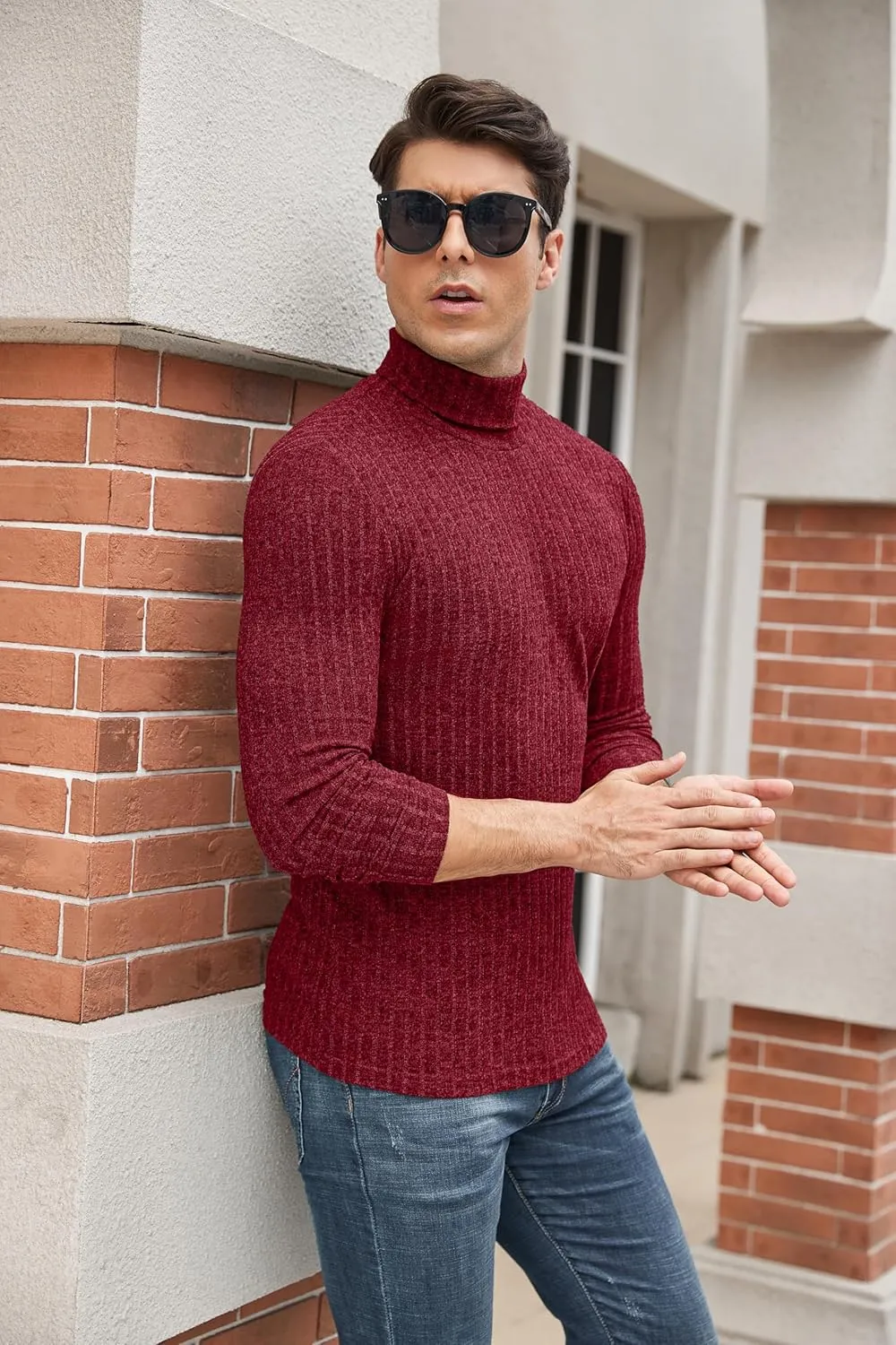 HiMONE Men Turtleneck Shirts Lightweight Long Sleeve Turtle Necks Ribbed Thermal Tops S-XXL