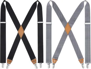 HISDERN Suspenders for Men X-Back 1.4" Adjustable Elastic Suspender Braces Strong 4 Clips for Work Trousers Wedding