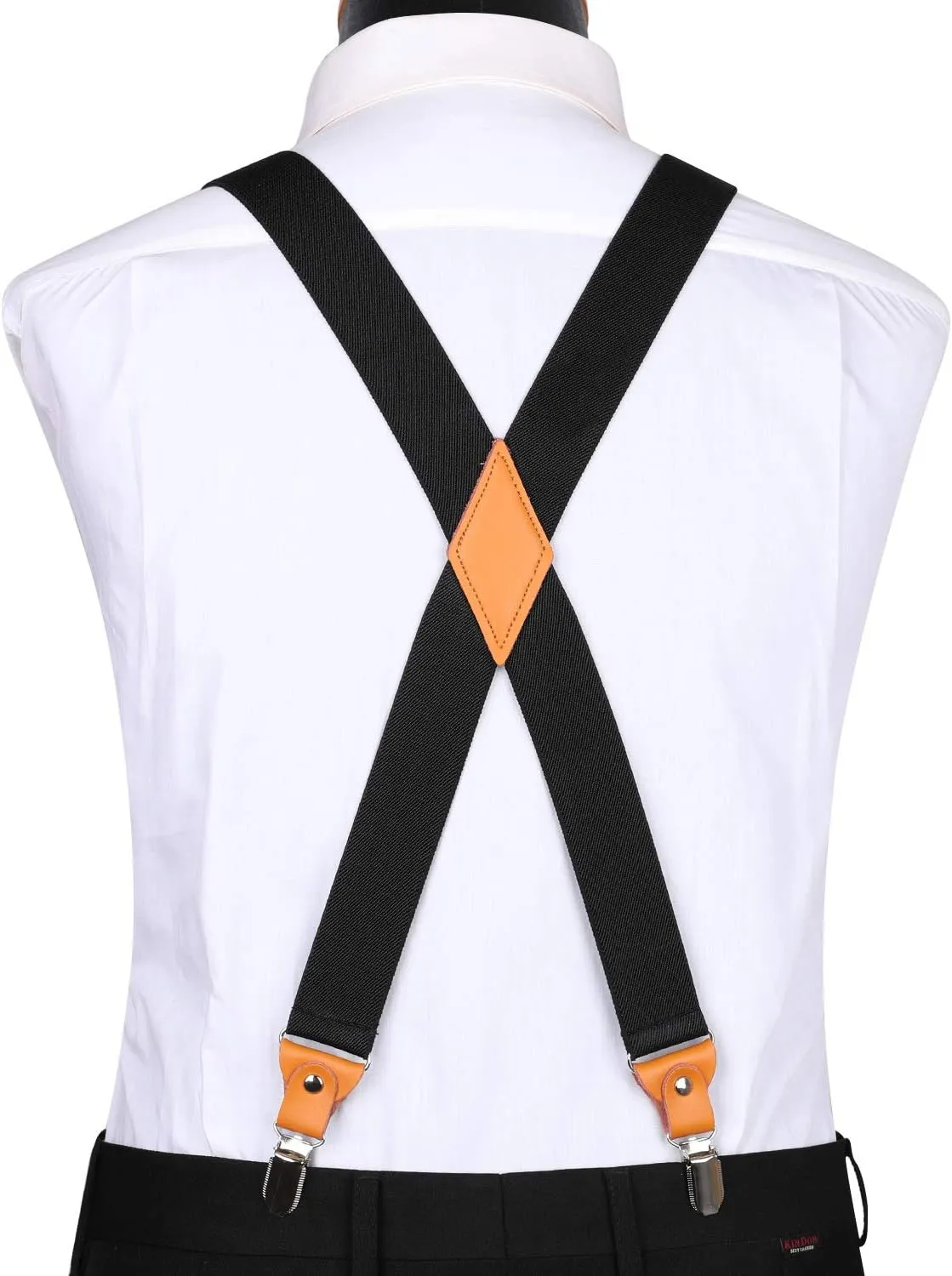 HISDERN Suspenders for Men X-Back 1.4" Adjustable Elastic Suspender Braces Strong 4 Clips for Work Trousers Wedding