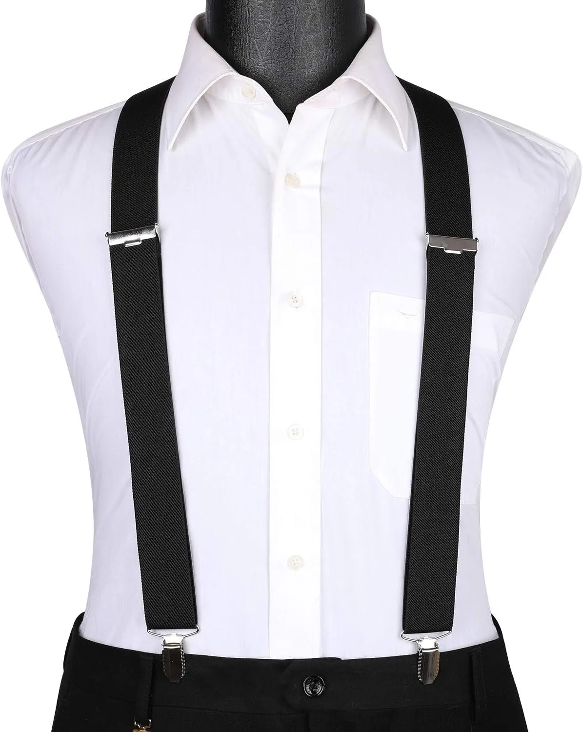 HISDERN Suspenders for Men X-Back 1.4" Adjustable Elastic Suspender Braces Strong 4 Clips for Work Trousers Wedding