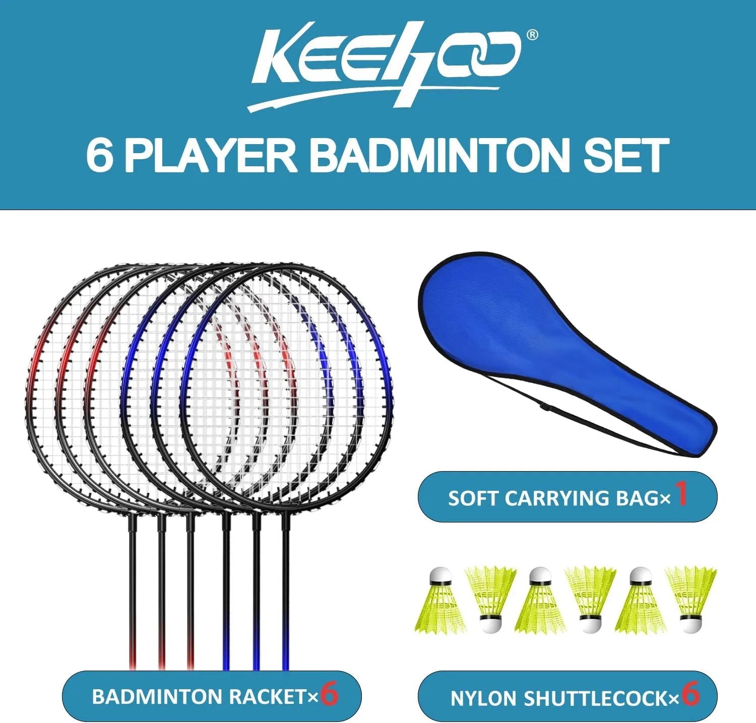 KH Badminton Rackets Set of 2 4 6 for Adults Kids,Beach Lawn Backyard Game Outdoor Sports,Racquets,Shuttlecocks & Carry Bag Included