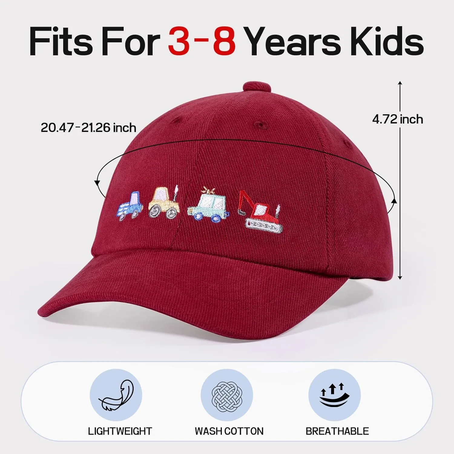 Kids Cute Car Embroidered Baseball Caps Toddler Trucker Hats Sun Protection Cap for Boys Girls 3-8 Years