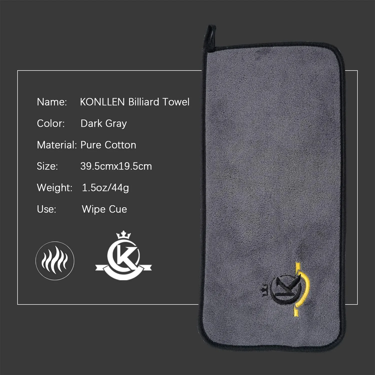 KONLLEN Billiards Billiard cue Towel - 100% Cotton Black 8-Ball Pool Cue Clean Towel Maintenance Accessories Cleaning Set Shaft Wax   Cleaning Powder   Towel   Sponge