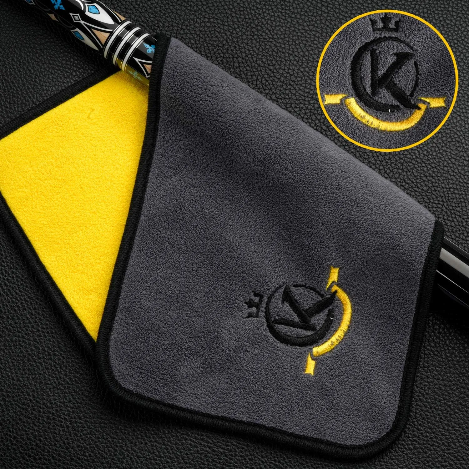 KONLLEN Billiards Billiard cue Towel - 100% Cotton Black 8-Ball Pool Cue Clean Towel Maintenance Accessories Cleaning Set Shaft Wax   Cleaning Powder   Towel   Sponge