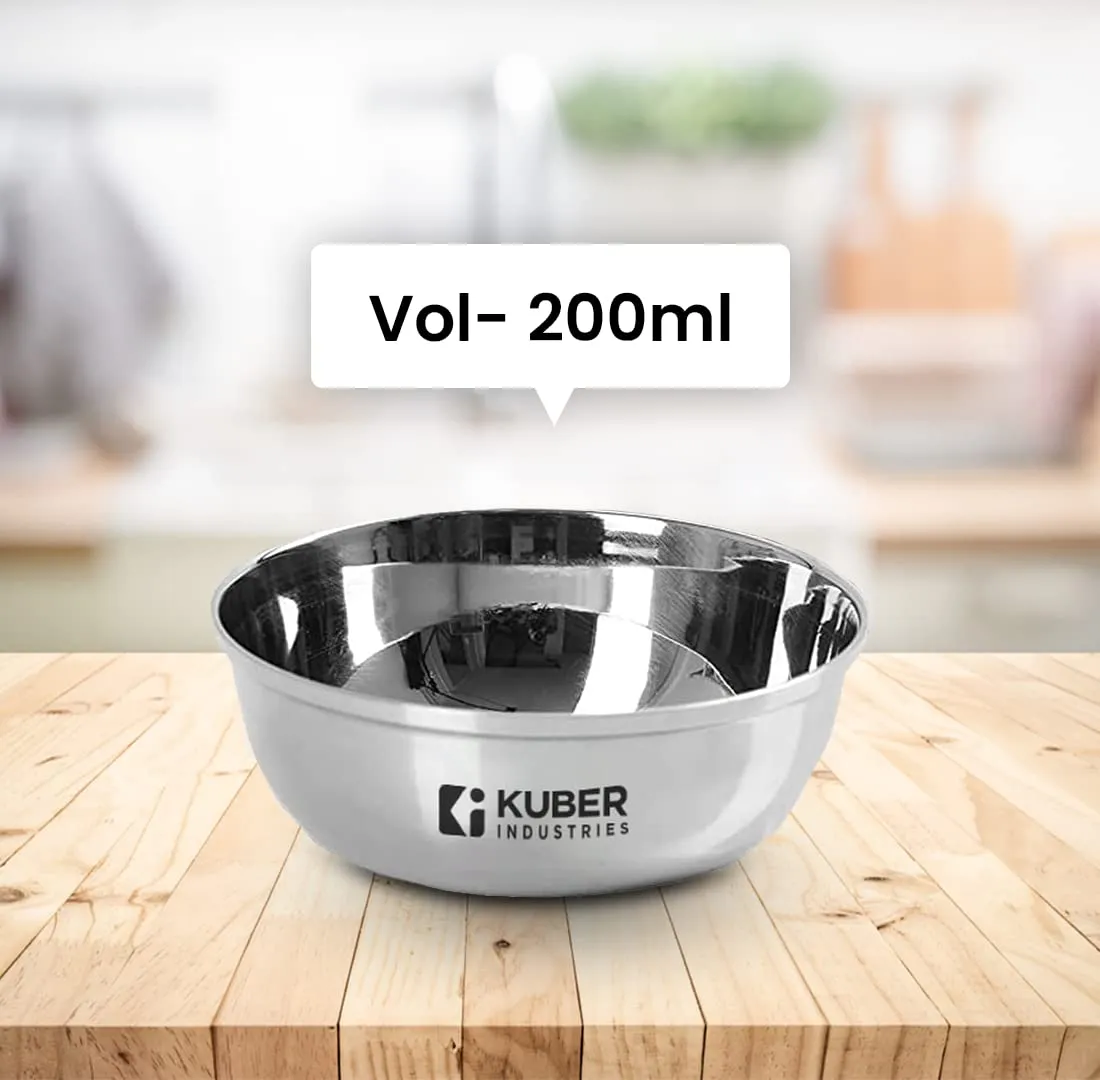 Kuber Industries Stainless Steel Bowl, Plate, and Bottle Set | Durable, Mirror Finish Shiny Utensils | Stainless Steel 200ml Bowl Set of 6, 1 Liter Bottle and Plate Set of 6