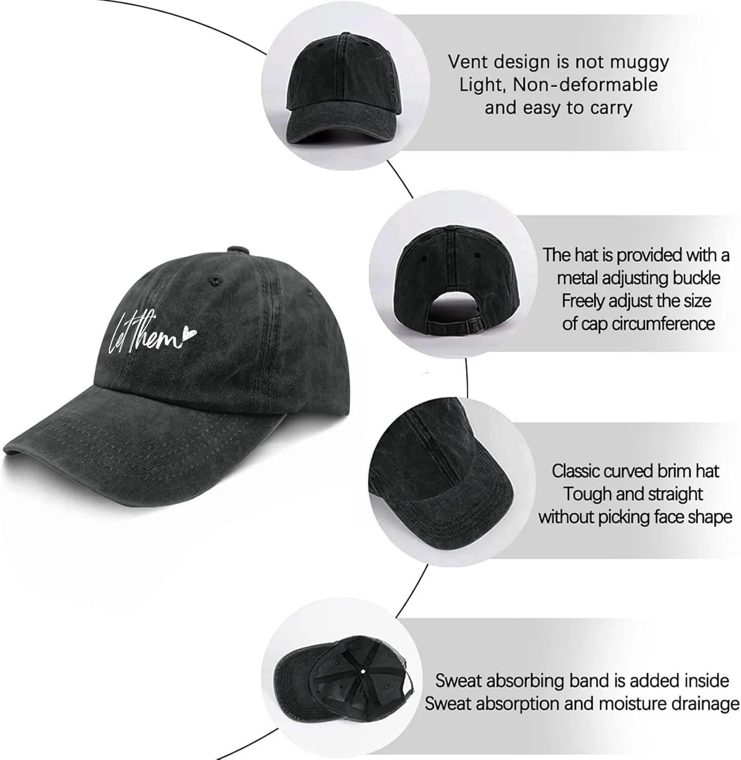 Let Them Funny Hat for Men Classic Washed Distressed Baseball Caps