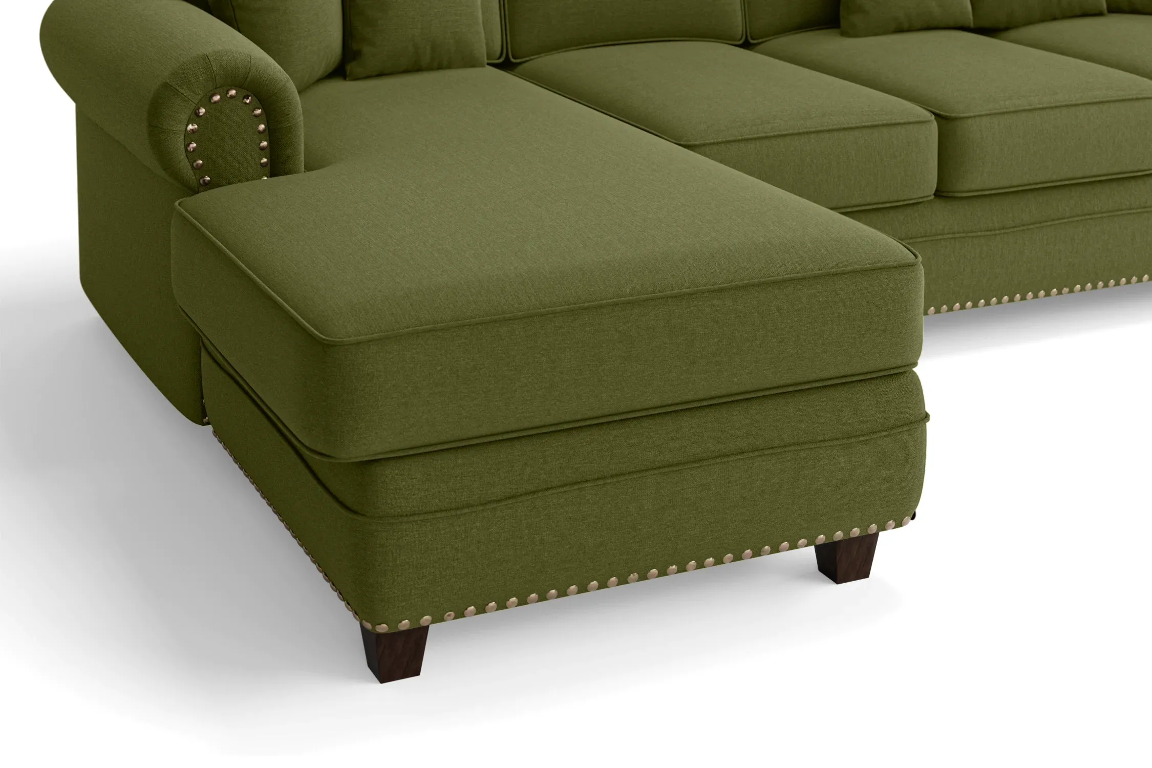 Marano 4 Seater Left Hand Facing Chaise Lounge Corner Sofa Olive Linen Fabric