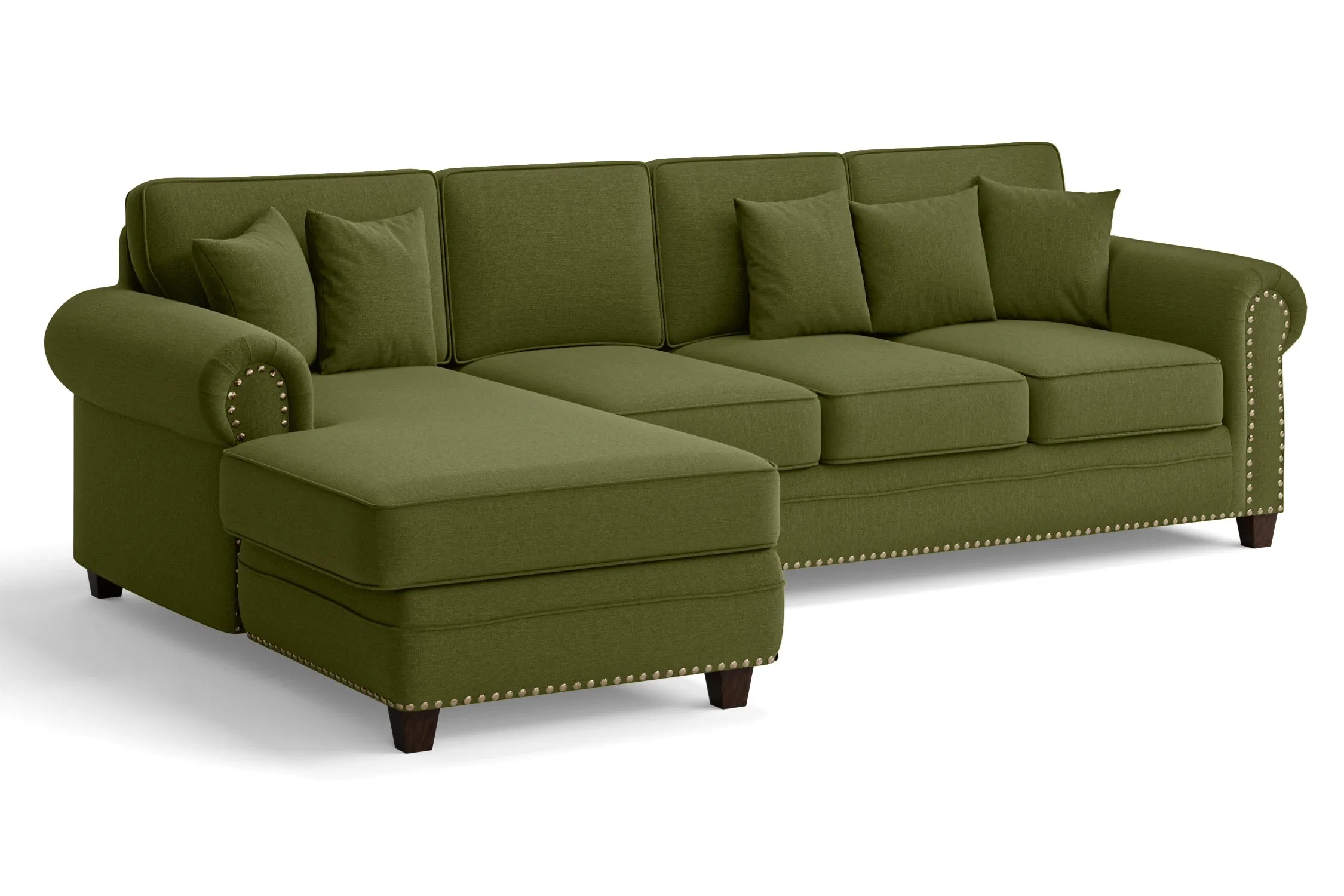 Marano 4 Seater Left Hand Facing Chaise Lounge Corner Sofa Olive Linen Fabric