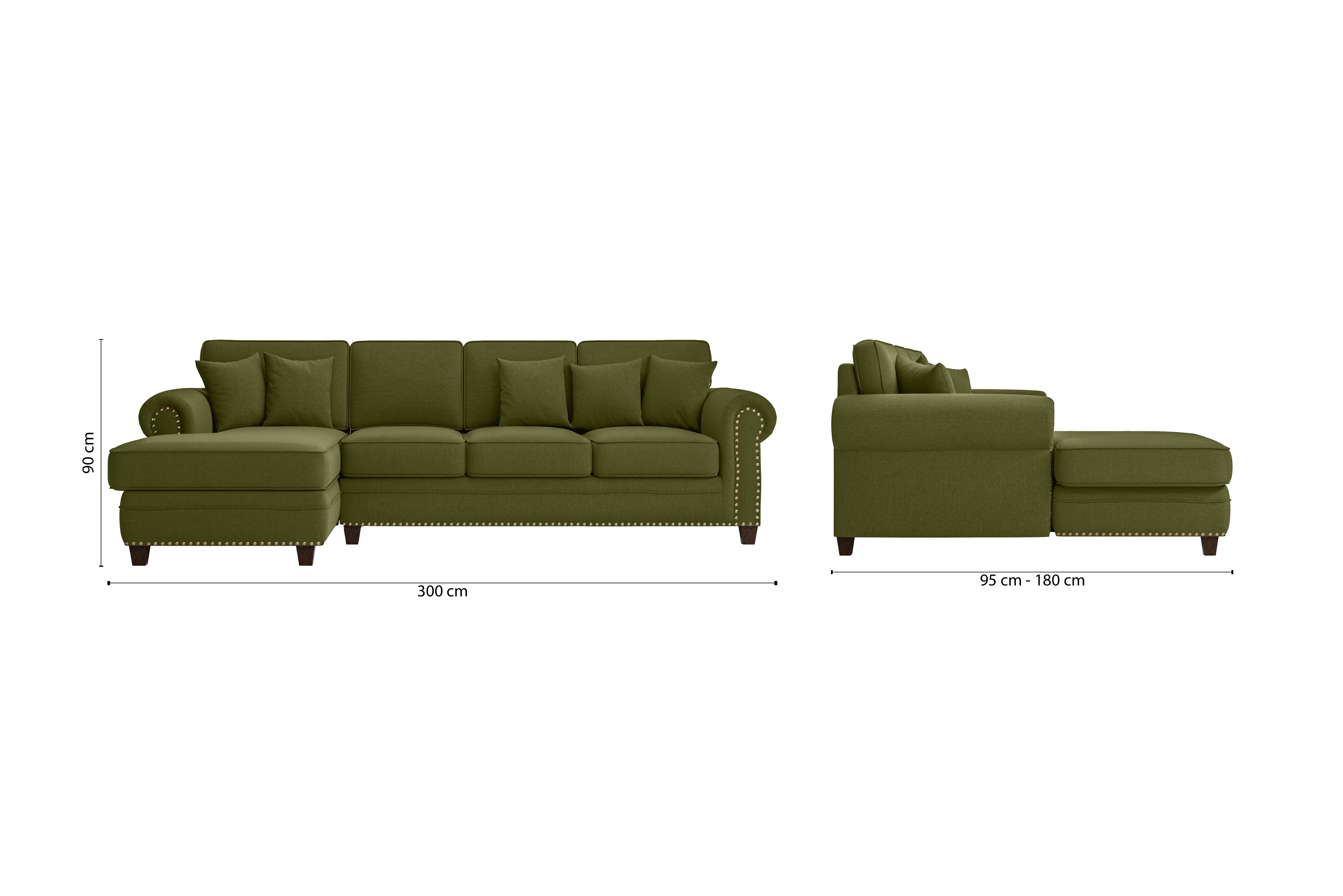 Marano 4 Seater Left Hand Facing Chaise Lounge Corner Sofa Olive Linen Fabric