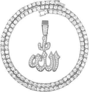 Men's Iced Out Medium Allah Pendant Necklace with 4mm Tennis Chain