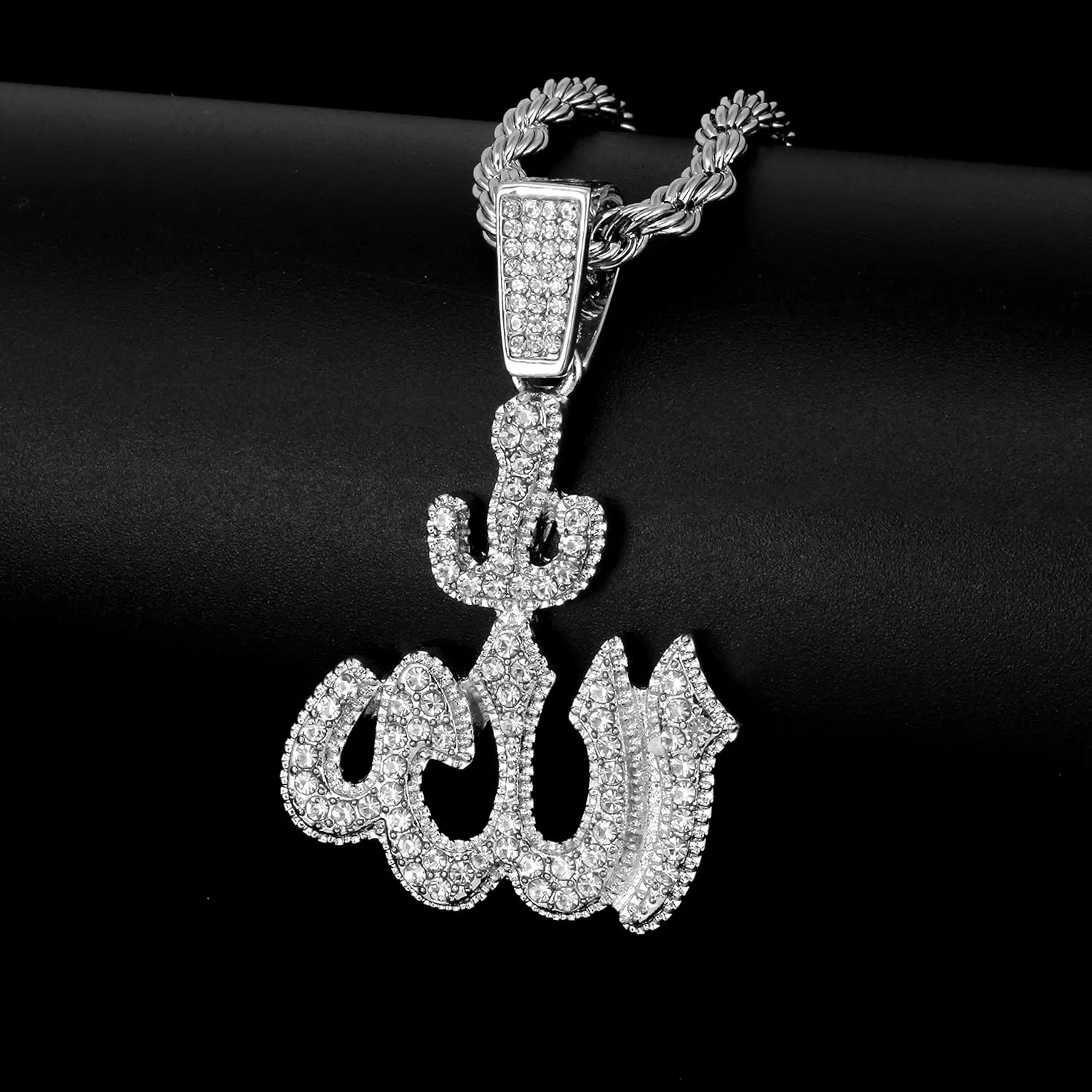 Men's Iced Out Medium Allah Pendant Necklace with 4mm Tennis Chain