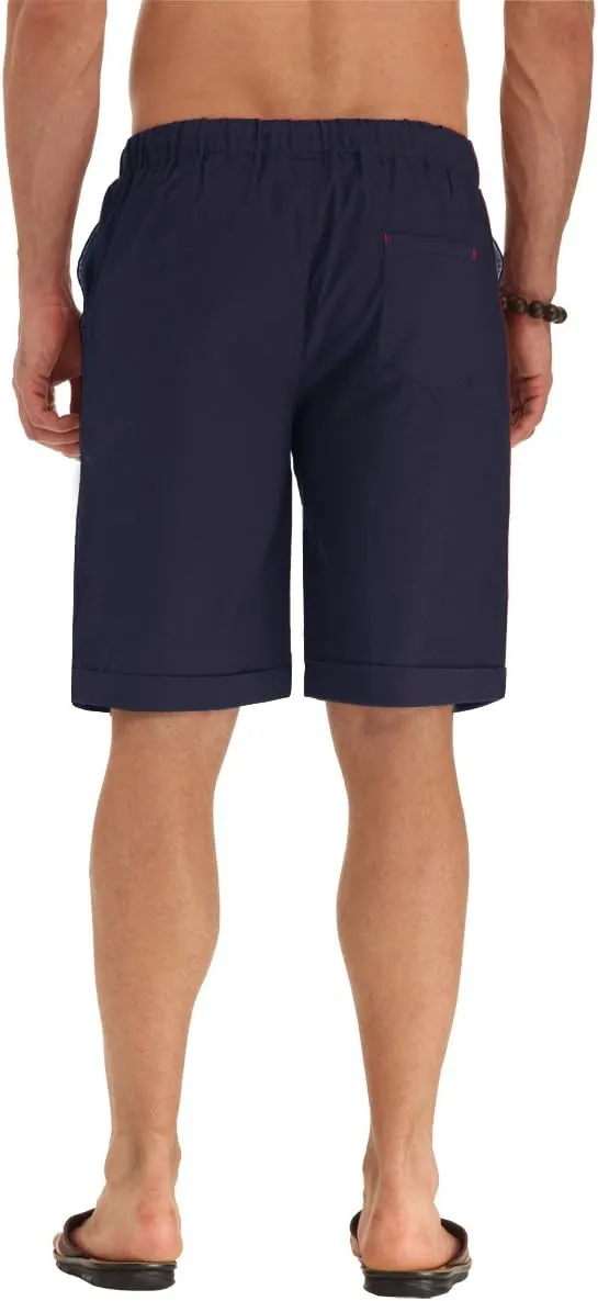 NITAGUT Men's Linen Casual Classic Fit Short Drawstring Summer Beach Shorts