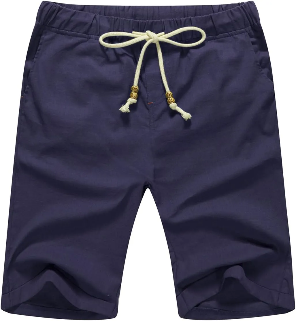 NITAGUT Men's Linen Casual Classic Fit Short Drawstring Summer Beach Shorts