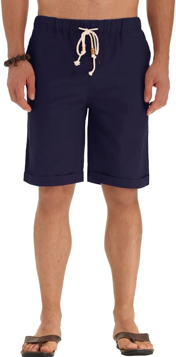 NITAGUT Men's Linen Casual Classic Fit Short Drawstring Summer Beach Shorts
