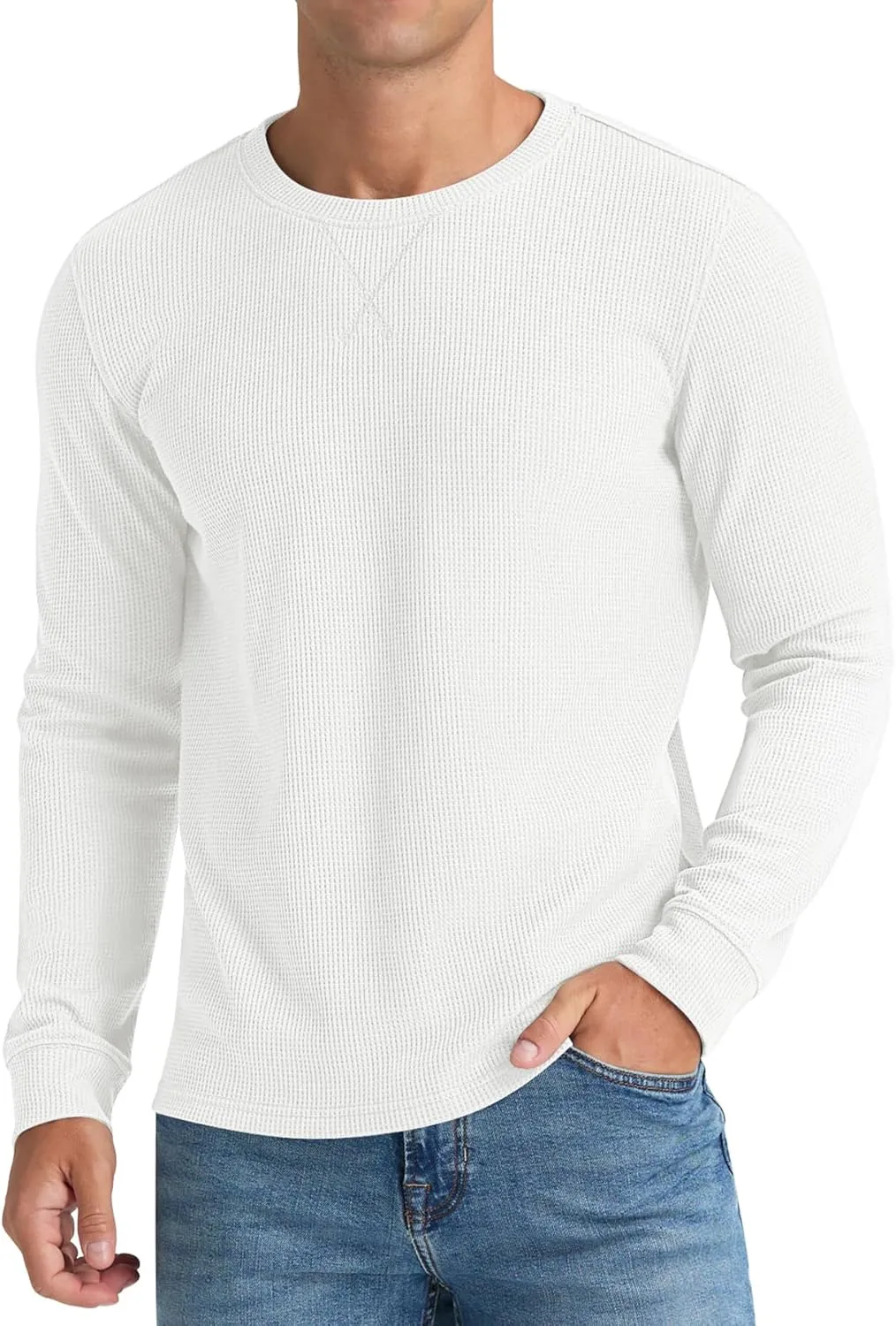 NITAGUT Mens Waffle Crewneck Shirts Slim Fit Long Sleeve Casual T-Shirt