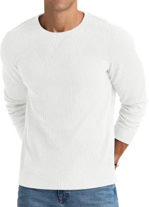 NITAGUT Mens Waffle Crewneck Shirts Slim Fit Long Sleeve Casual T-Shirt