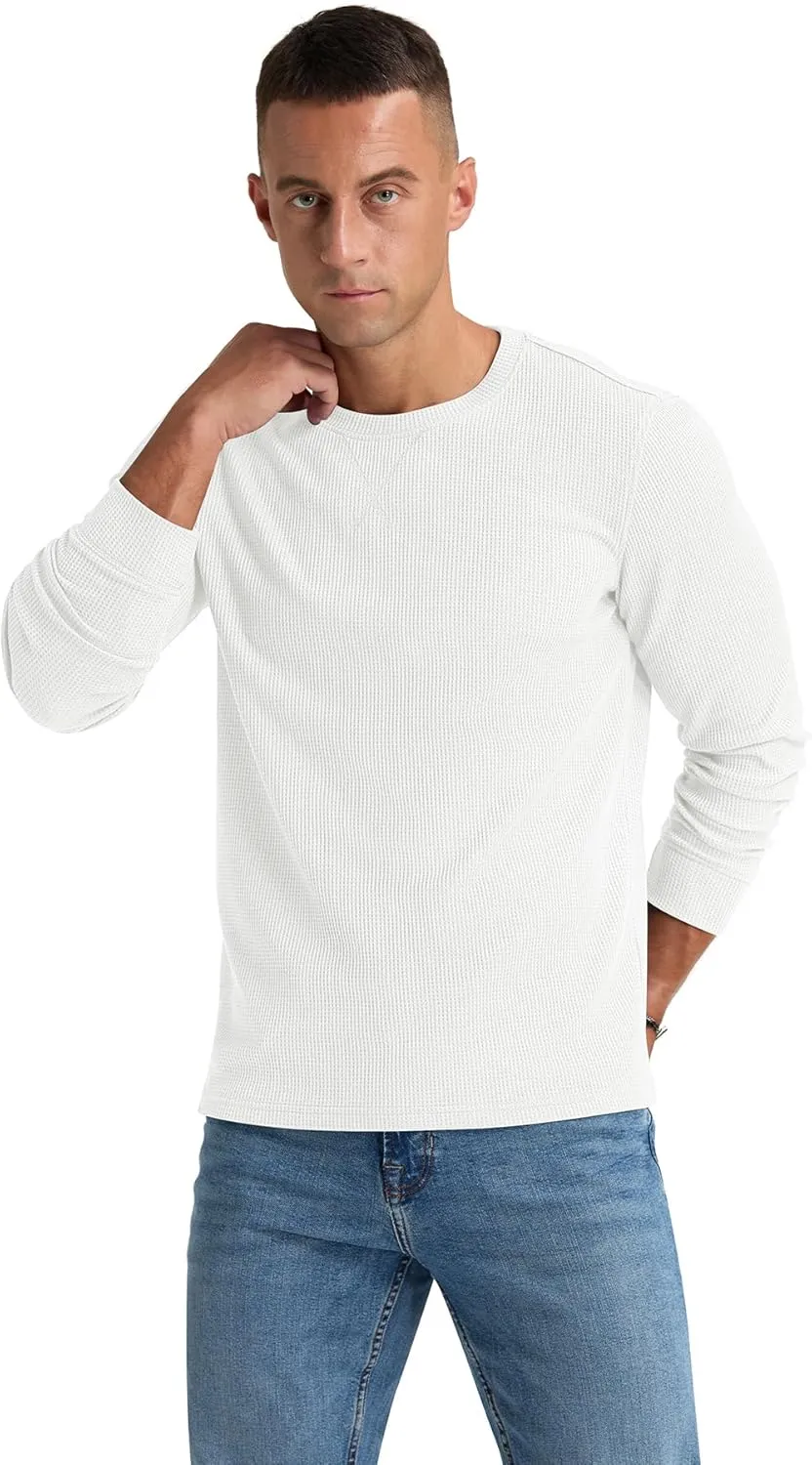 NITAGUT Mens Waffle Crewneck Shirts Slim Fit Long Sleeve Casual T-Shirt