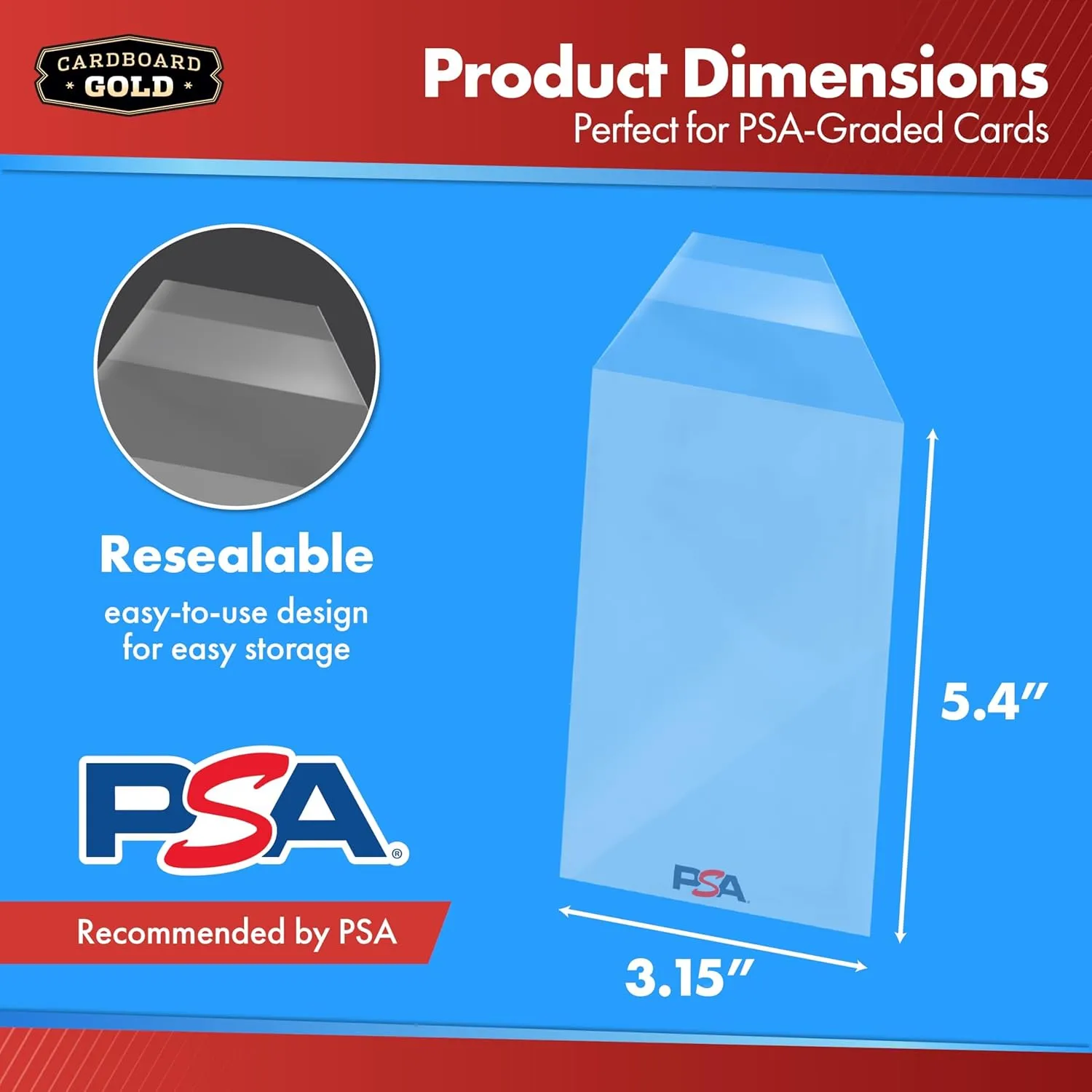 PSA Graded Card Sleeves  500 Count with PSA Logo, Resealable Slabs Sleeve - Precise Fit Slab Protector for Grading Baseball Football Gaming Trading Sports Cards