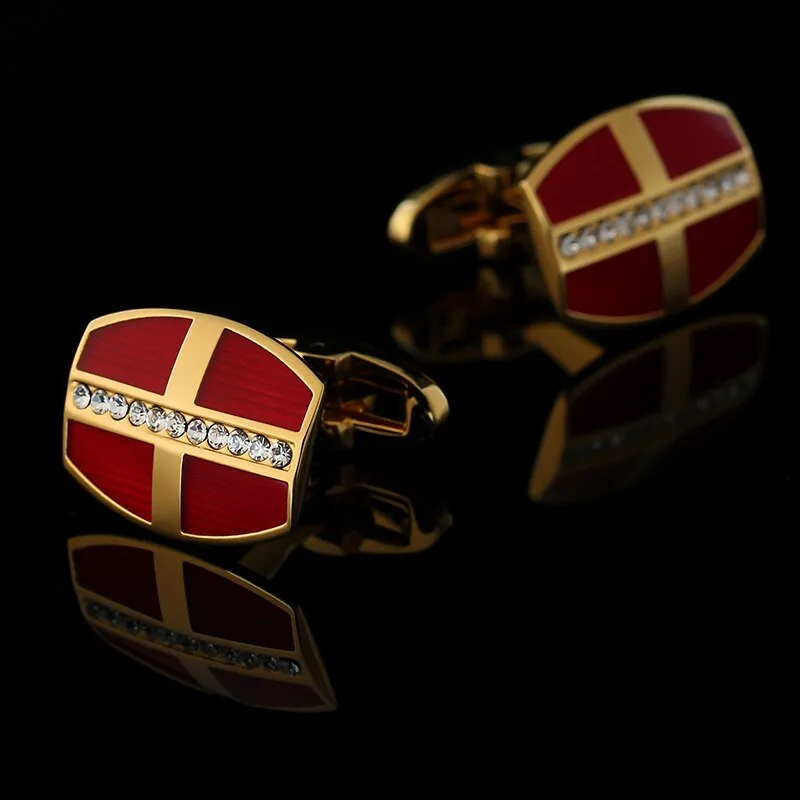 Red Crystal Gold Cufflinks