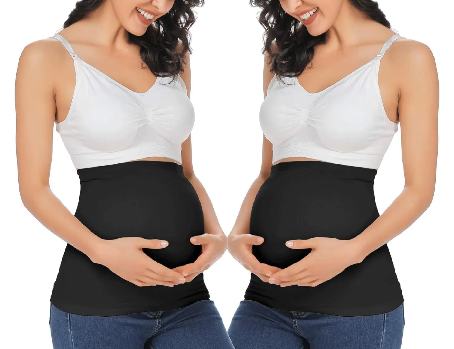 Rheane Belly Bands For Pregnant Women Belly Band Pregnancy Seatbelt Belly Bands Pregnancy Support Belt (Black Black 2)
