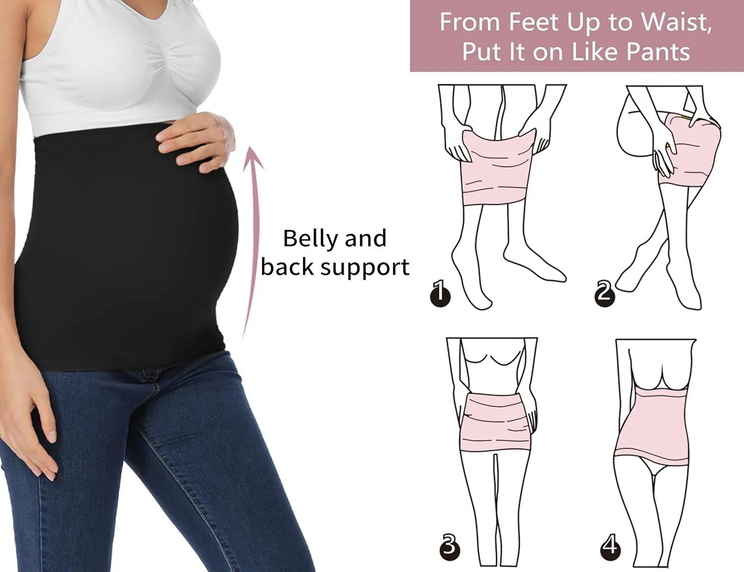 Rheane Belly Bands For Pregnant Women Belly Band Pregnancy Seatbelt Belly Bands Pregnancy Support Belt (Black Black 2)