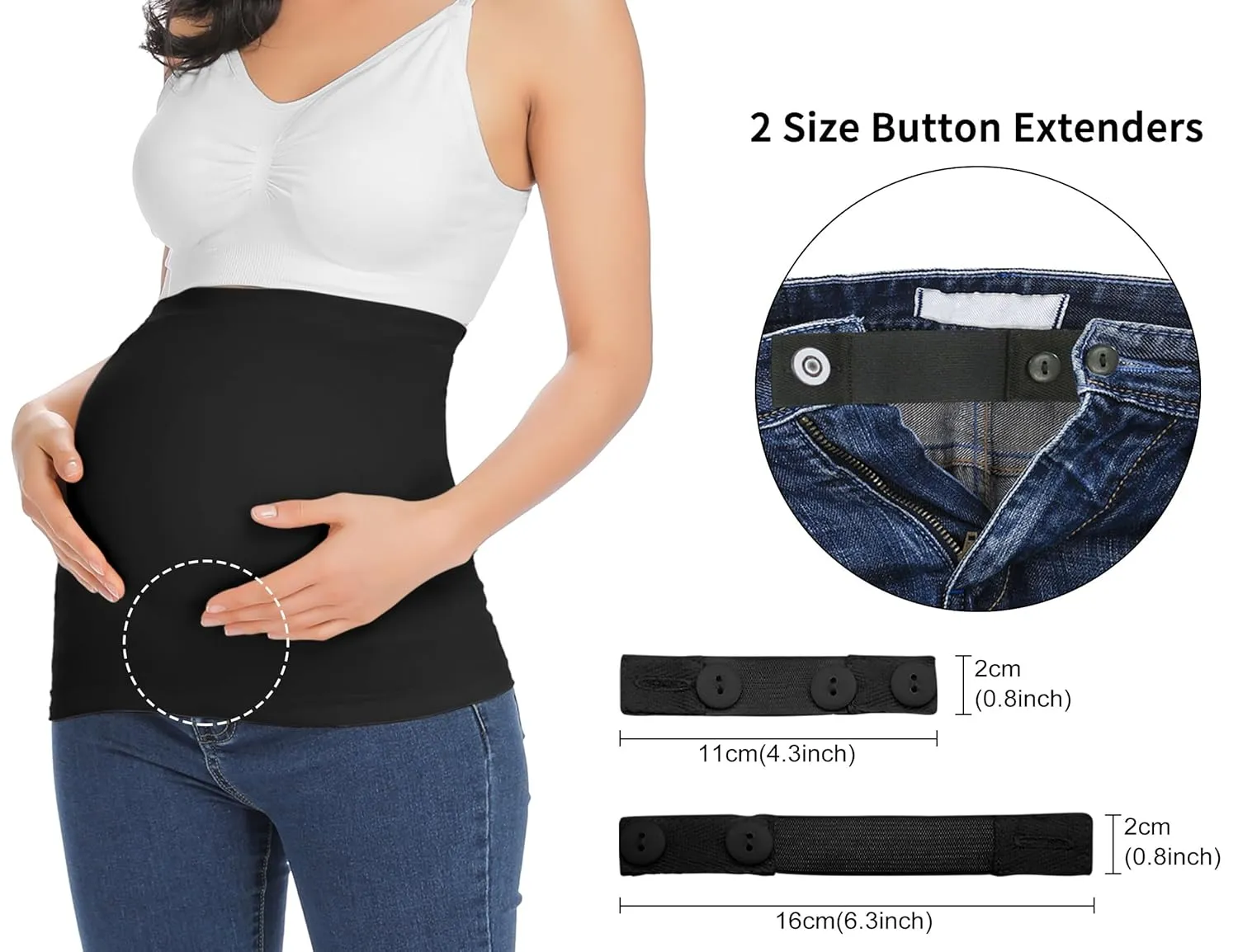 Rheane Belly Bands For Pregnant Women Belly Band Pregnancy Seatbelt Belly Bands Pregnancy Support Belt (Black Black 2)