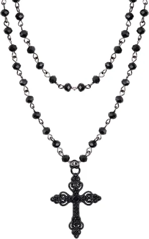 Sacina Gothic Layered Cross Choker Necklace, Black Bead Cross Choker, Gothic Emo Grunge Necklace, Costume Jewelry, Halloween Christmas Jewelry Gift for Women