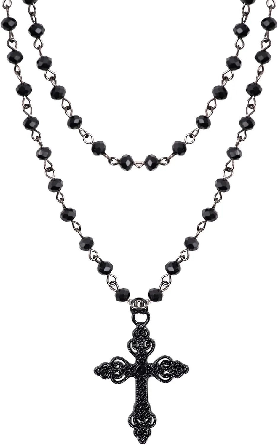 Sacina Gothic Layered Cross Choker Necklace, Black Bead Cross Choker, Gothic Emo Grunge Necklace, Costume Jewelry, Halloween Christmas Jewelry Gift for Women