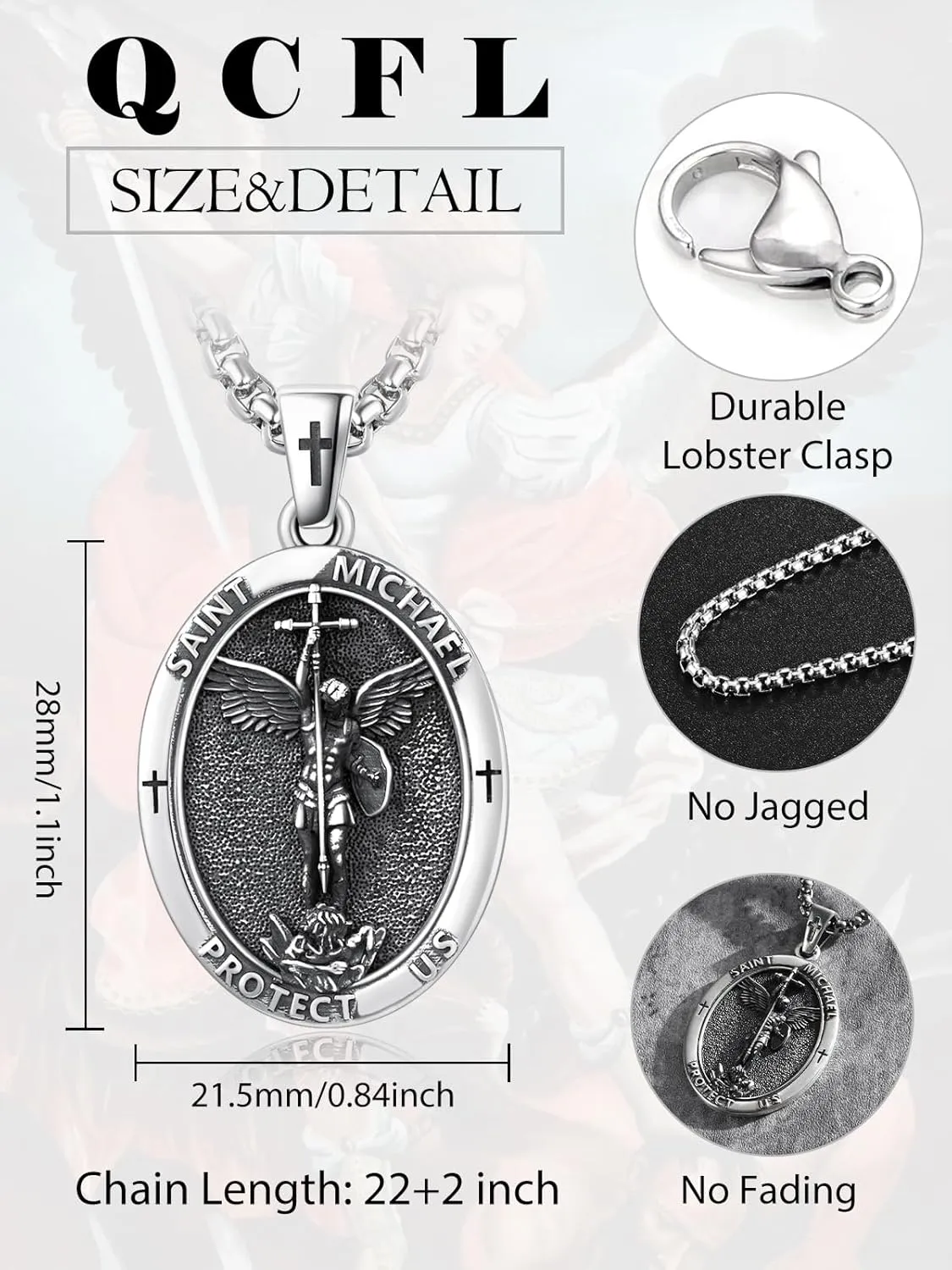 Saint Pendant Necklace-Sterling Silver Necklace with 22 2" Chain,Gift for Husband Boyfriend Father Son Grandpa