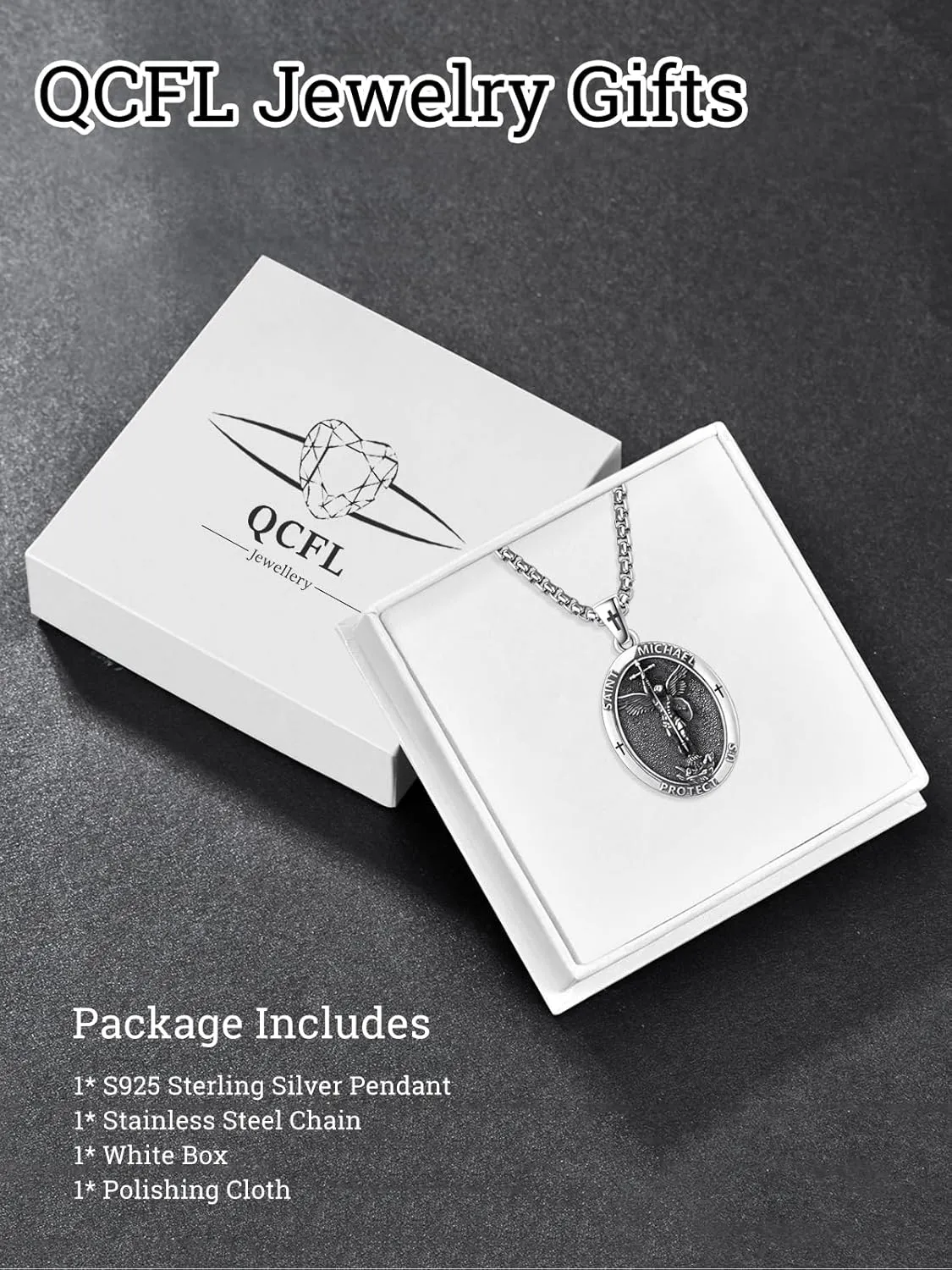 Saint Pendant Necklace-Sterling Silver Necklace with 22 2" Chain,Gift for Husband Boyfriend Father Son Grandpa