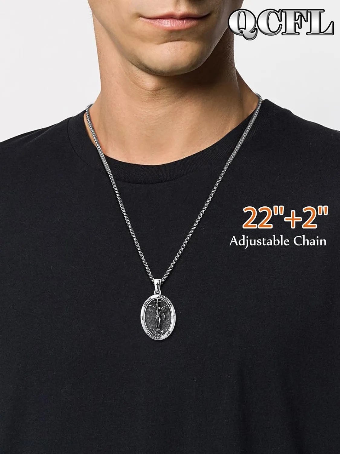 Saint Pendant Necklace-Sterling Silver Necklace with 22 2" Chain,Gift for Husband Boyfriend Father Son Grandpa