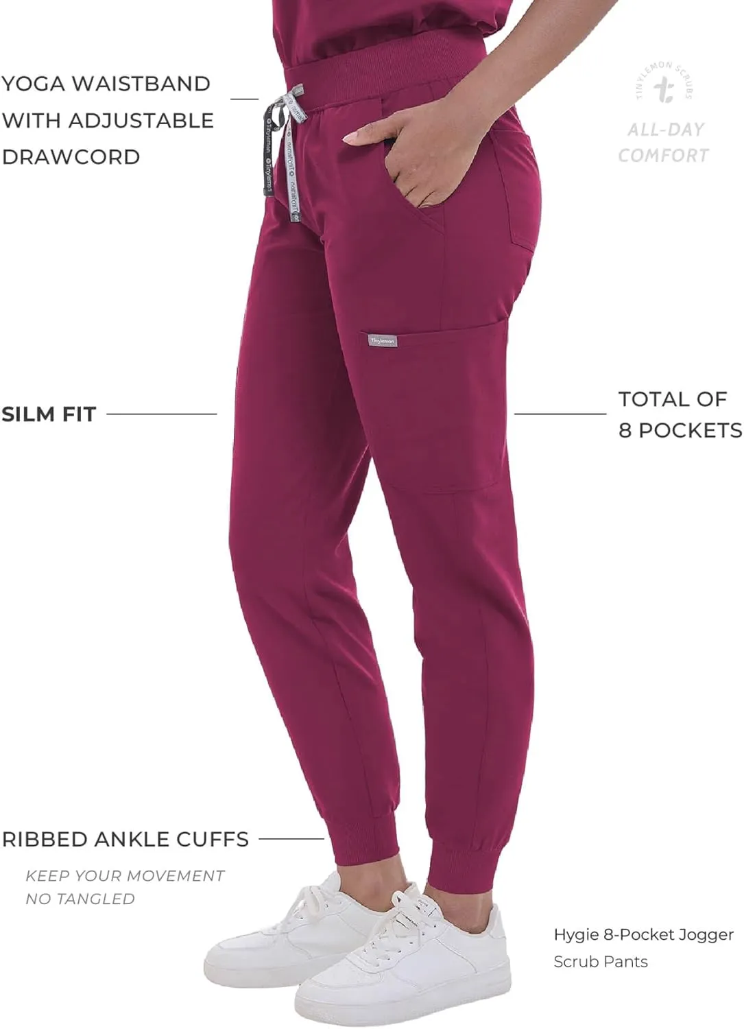 Scrub Pants for Women - Slim Fit Soft Four Way Stretch Anti-Wrinkle Yoga Waistband Women Joggers 8 Pockets