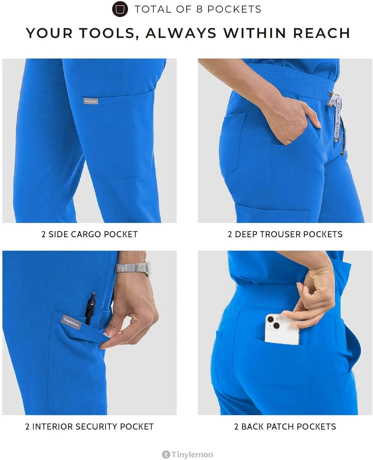 Scrub Pants for Women - Slim Fit Soft Four Way Stretch Anti-Wrinkle Yoga Waistband Women Joggers 8 Pockets