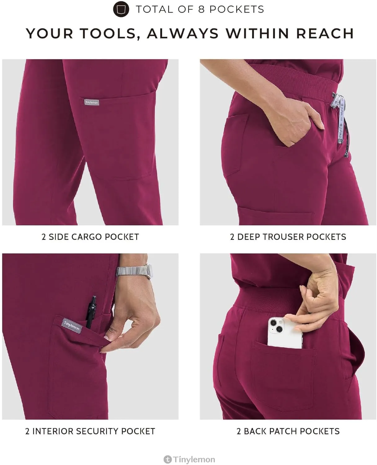 Scrub Pants for Women - Slim Fit Soft Four Way Stretch Anti-Wrinkle Yoga Waistband Women Joggers 8 Pockets