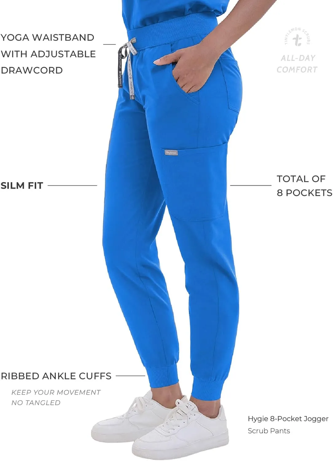 Scrub Pants for Women - Slim Fit Soft Four Way Stretch Anti-Wrinkle Yoga Waistband Women Joggers 8 Pockets