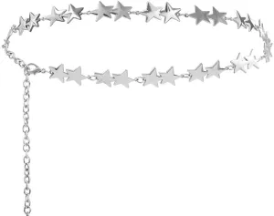 Silver Star Chain Belt Western Metal Belt for Women Punk Chain Belts for Dresses Jeans Waist Chain Belt Y2k Emo Body Jewelry