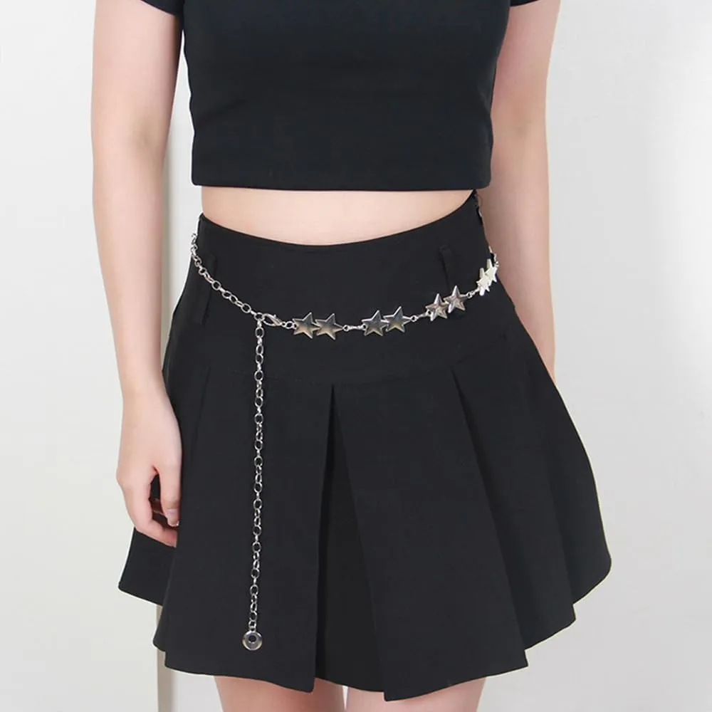 Silver Star Chain Belt Western Metal Belt for Women Punk Chain Belts for Dresses Jeans Waist Chain Belt Y2k Emo Body Jewelry