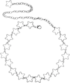 Silver Star Waist Chain Belt Adjustable Trendy Plus Size Belt Chain For Dresses Skirts Jeans Women Girls Ladies