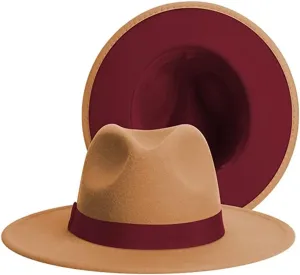 Simple Wide Brim Panama Hat Patchwork Classic Fedora Hats with Belt Buckle