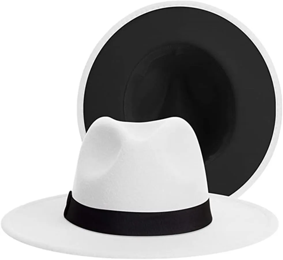Simple Wide Brim Panama Hat Patchwork Classic Fedora Hats with Belt Buckle
