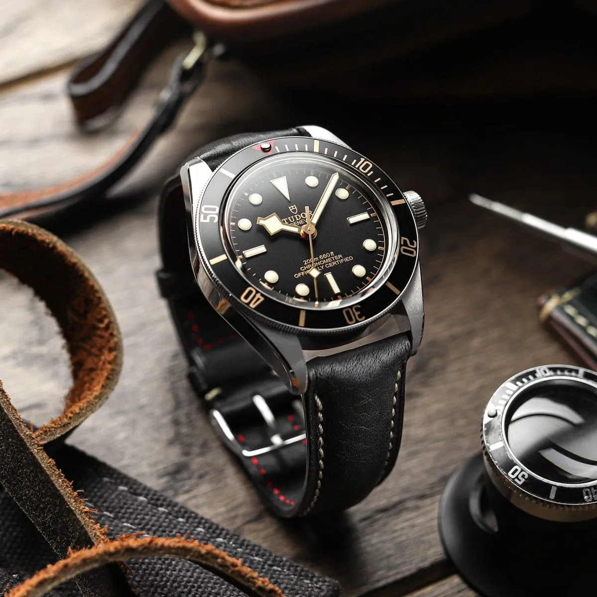 Stanton Badalassi Carlo Minerva Box Leather Padded Watch Strap - Black