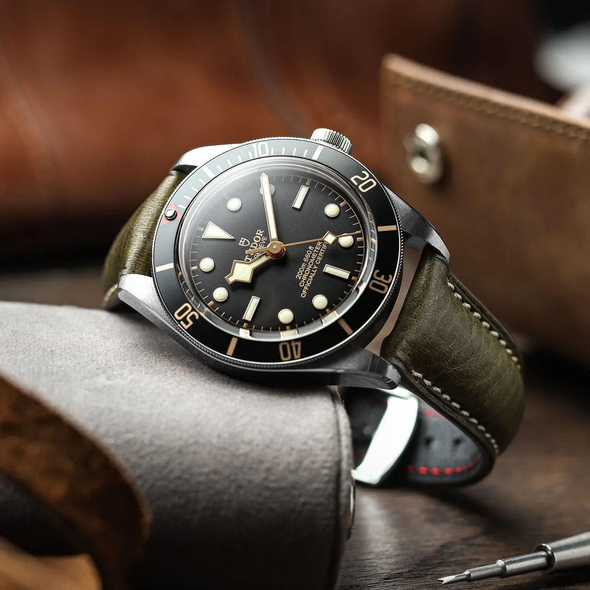 Stanton Badalassi Carlo Minerva Box Leather Padded Watch Strap - Black