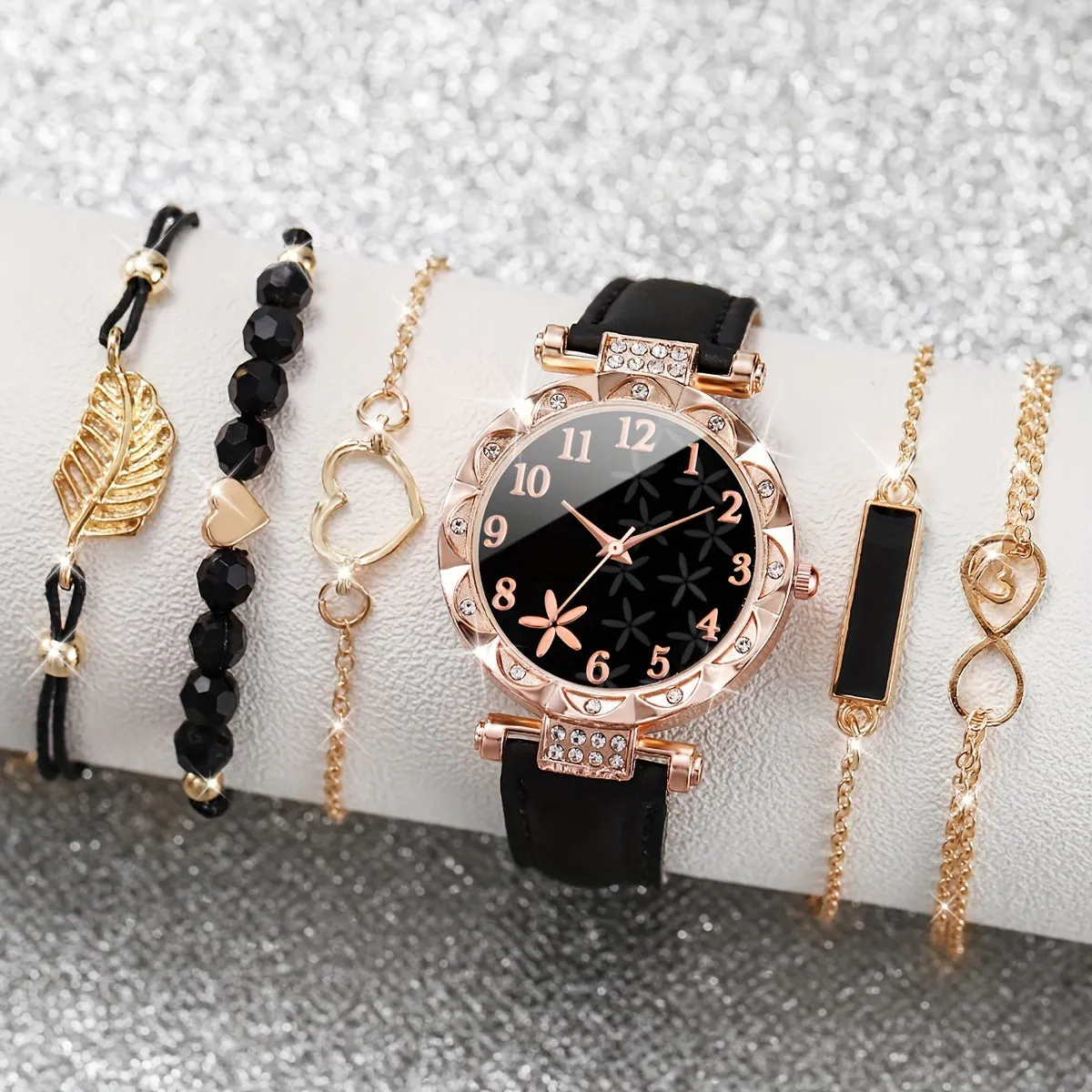 Stylish 6piece Womens Flower Watch  Bracelets Perfect Gift